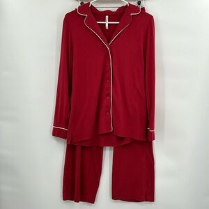 Soma Embraceable 2‎ Piece Pajama Set Women's XS Red Long Sleeve Lounge Cozy